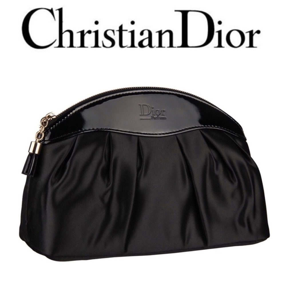 Dior Cosmetic/Makeup pouch Black patent leather & satin